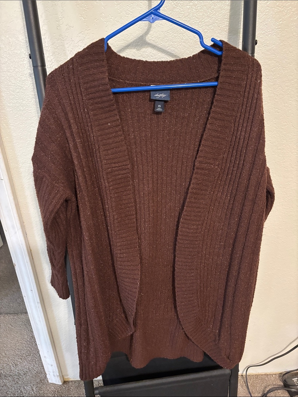 Daytrip Brown Ribbed Open-Front Cardigan